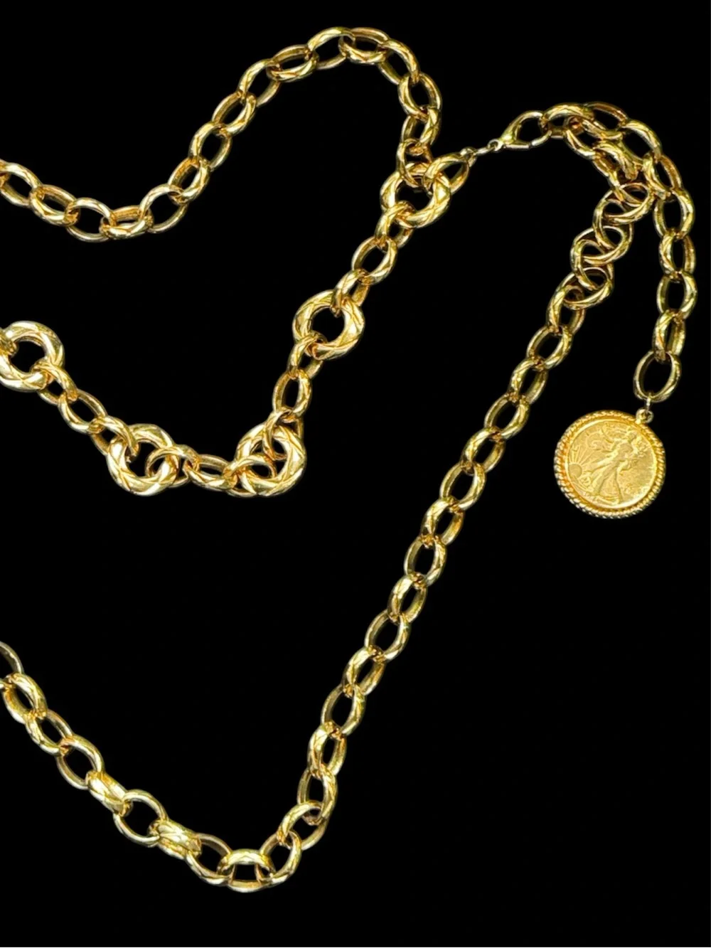 Vintage Gold Chain Link Belt with Gold Coin